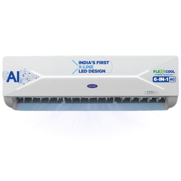 Carrier 1.5 Ton 3 Star X-Line LED Flexicool Inverter Split AC (Copper,Smart Energy Display, Convertible 6-in-1,Dual Filtration with HD & PM 2.5 Filter, XCEL LUMO EXI, CAI18CL3R34F0,White)