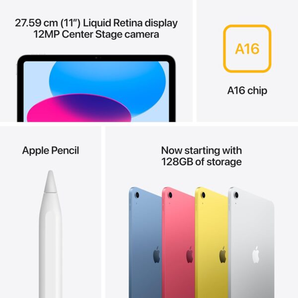 Apple iPad 11″: A16 chip, 27.69 cm (11″) Model, Liquid Retina Display, 128GB, Wi-Fi 6, 12MP Front/12MP Back Camera, Touch ID, All-Day Battery Life — Blue