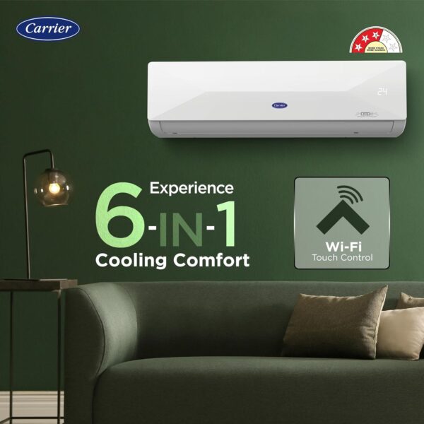 Carrier 1.5 Ton 3 Star Wi-Fi Smart Flexicool Inverter Split AC (Copper, Convertible 6-in-1 Cooling,Smart Energy Display, HD & PM 2.5 Filter, ESTER EDGE FXi (Wi-Fi), CAI18EE3R35W0,White)