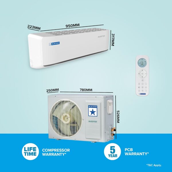 Blue Star 1.5 Ton 5 Star, 60 Months Warranty, Wi-Fi Smart Inverter Split AC (Copper, Convertible 5 in 1 Cooling, AI Pro, DigiQ Hepta Sensors, 4 Way Swing, IC518ZNURS, White)