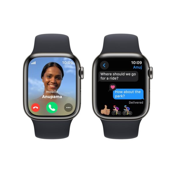 Apple Watch Series 9 [GPS + Cellular 41mm] Smartwatch with Graphite Stainless steel Case with Midnight Sport Band S/M. Fitness Tracker,Blood Oxygen & ECG Apps, Always-On Retina Display,Water Resistant