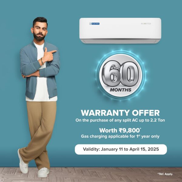 Blue Star 1.5 Ton 5 Star, 60 Months Warranty, Wi-Fi Smart Inverter Split AC (Copper, Convertible 5 in 1 Cooling, AI Pro, DigiQ Hepta Sensors, 4 Way Swing, IC518ZNURS, White)