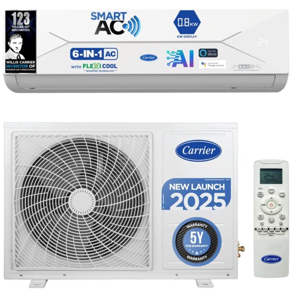 Carrier 2 Ton 5 Star Wi-Fi Smart Flexicool Inverter Split AC (Copper, Convertible 6-in-1 Cooling,Smart Energy Display,HD & PM 2.5 Filter, ESTER EDGE FXi (Wi-Fi), CAI24EE5R35W0,White)