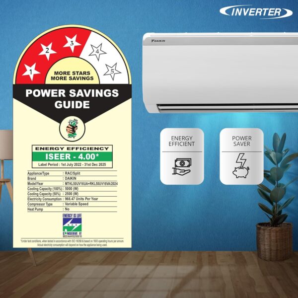 Daikin 1.5 Ton 3 Star Inverter Split AC (Copper, PM 2.5 Filter, Triple Display, Dew Clean Technology, Coanda Airflow, 2024 Model, MTKL50U, White)