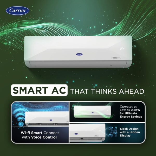 Carrier 1.5 Ton 3 Star Wi-Fi Smart Flexicool Inverter Split AC (Copper, Convertible 6-in-1 Cooling,Smart Energy Display, HD & PM 2.5 Filter, ESTER EDGE FXi (Wi-Fi), CAI18EE3R35W0,White)