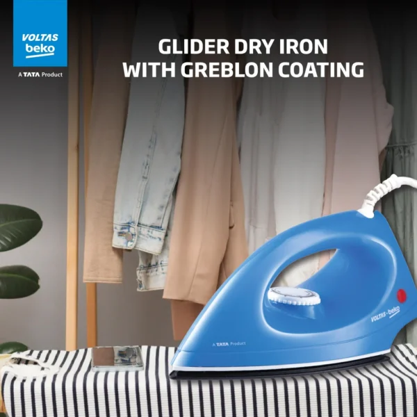 Voltas Beko 1000 W Dry Iron (I1000VD-BU, Blue, with Crease- busting Greblon Soleplate)