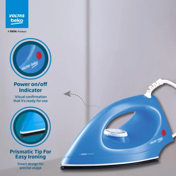 Voltas Beko 1000 W Dry Iron (I1000VD-BU, Blue, with Crease- busting Greblon Soleplate)