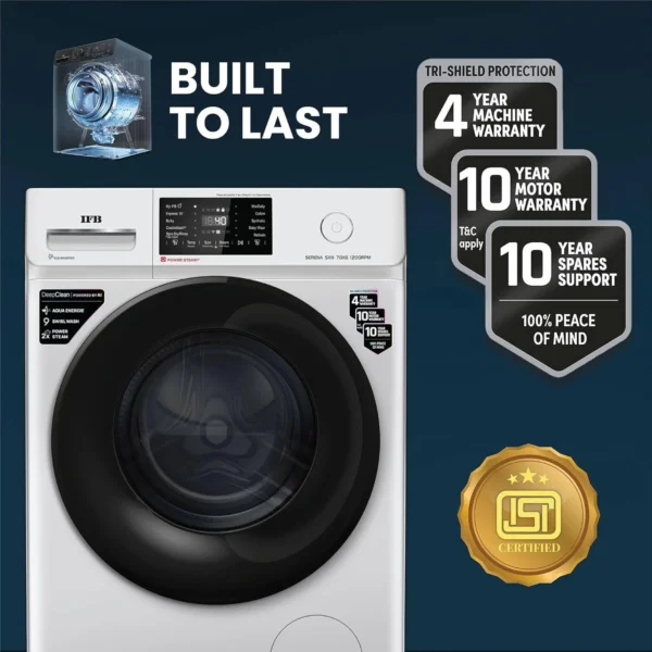 IFB 7 Kg 5 Star Powered by AI with 9 Swirl Wash, WiFi, Fully Automatic Front Load Washing Machine (SERENA SXN 7012, Steam Refresh Program with Eco
